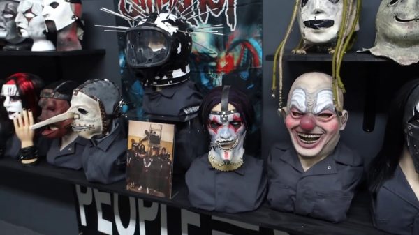 A photo of a Slipknot mask collection