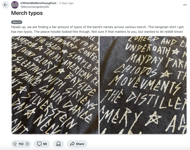 When We Were Young Festival Merch Riddled With Typos